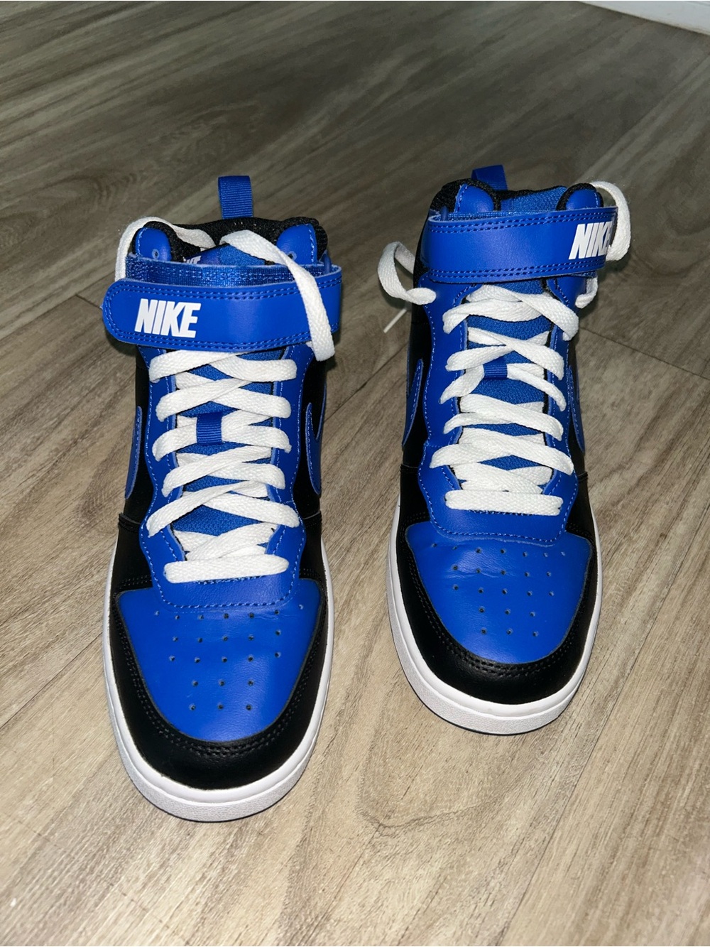 Nike Kids Blue and Black High-Top Sneakers with White Laces
